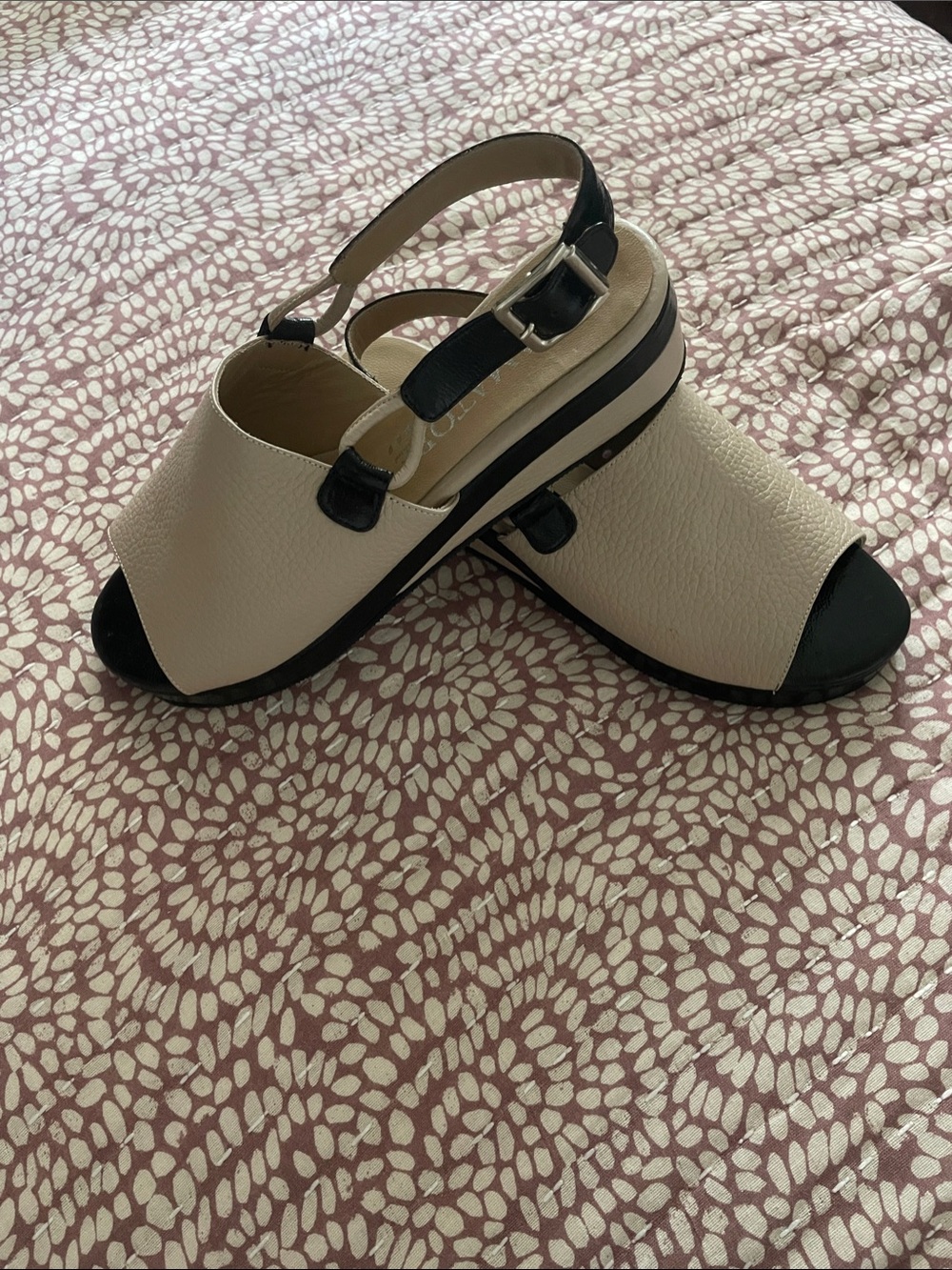 Two-Tone Cream and Black Slingback Platform Sandals